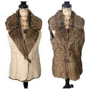 Fever Reversible Faux Suede Faux Fur Trimmed Vest